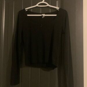 H&M Divided black long sleeve top with lace trim and a bow